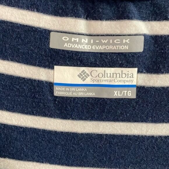COLUMBIA Blue White Striped Nautical Drawstring Waist Omni Wick Shirt Dress Sz X - Picture 4 of 8